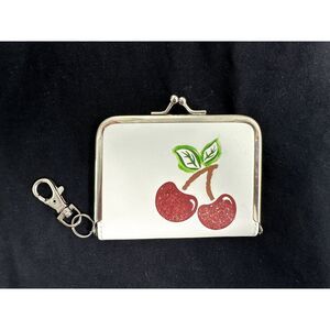 Vintage Y2k 2000s Hand Painted Cherry Card Wallet Photo Picture Insert Keychain